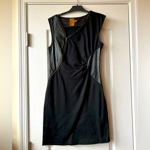 Black mini dress with (pl)leather detail